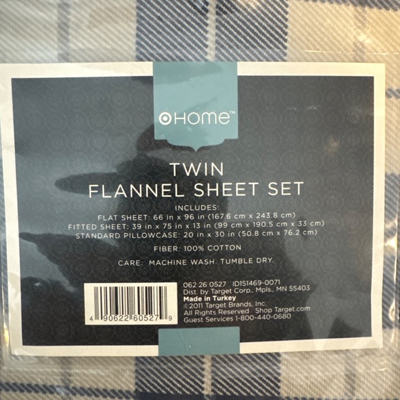 NWT Home Target 100% Cotton Plaid Heavyweight Flannel Twin Sheet Set in Blue - Picture 4 of 6